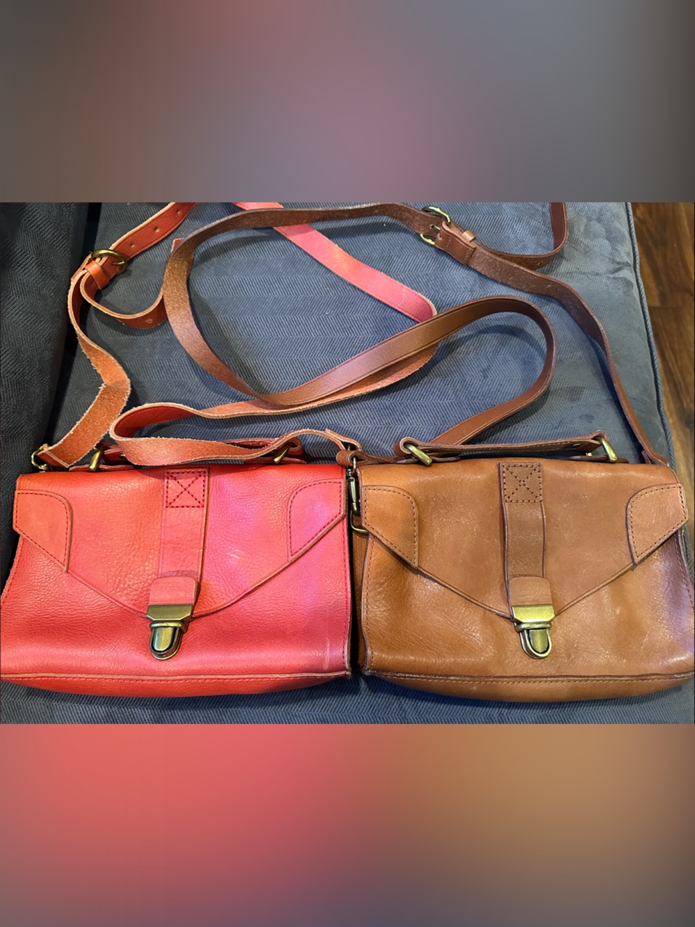 Madewell Leather Crossbody BUNDLE in Red and Tan